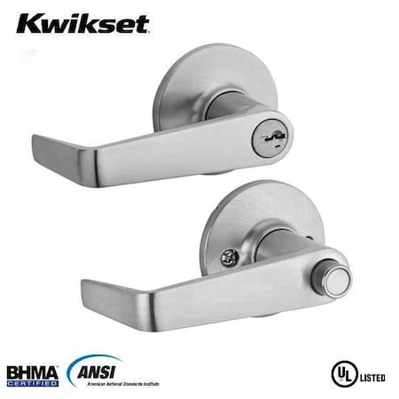 Kwikset Kwikset: Carson Grade 3 Entry commercial lever / Satin Chrome/ with SmartKey Technology KWS-438CNL-SMT-UL-26D